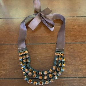 Bronze crystal necklace on ribbon